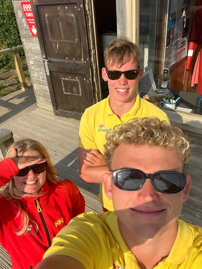 Emmy, Euan and Tomas. Lifeguards from Poldhu, Cornwall, South West. 