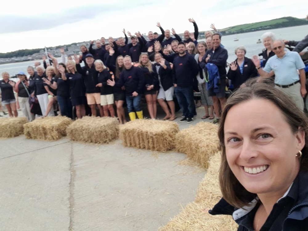 Philanthropy Manager Nikki Collins with the crew at Rock Lifeboat Station in Cornwall 